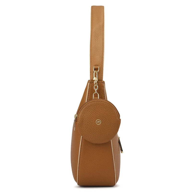 Da Milano Caramel Medium Wax Leather Hobo - Caramel for Women | Best Price UAE